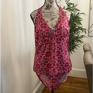 NWT- Jaclyn Smith Halter and Brief.  Size 18, pink multi.